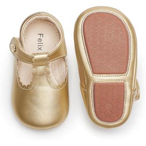 Felix & Flora Soft Sole Baby Shoes – Infant Baby Girls Ballet Flats Moccasinss Rubber Sole Walking Crib Shoes(Bn37-gold)