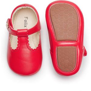 Felix & Flora Soft Sole Baby Shoes – Infant Baby Girls Ballet Flats Moccasinss Rubber Sole Walking Crib Shoes(Bn37-red)