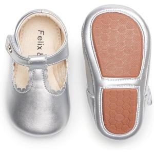 Felix & Flora Soft Sole Baby Shoes – Infant Baby Girls Ballet Flats Moccasinss Rubber Sole Walking Crib Shoes(Bn37-silver)
