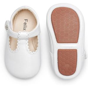 Felix & Flora Soft Sole Baby Shoes – Infant Baby Girls Ballet Flats Moccasinss Rubber Sole Walking Crib Shoes(Bn37-white)