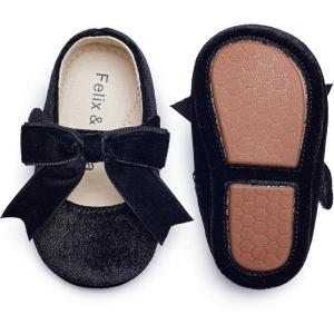 Felix & Flora Soft Sole Baby Shoes – Infant Baby Girls Ballet Flats Moccasinss Rubber Sole Walking Crib Shoes(Bn38-black)