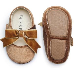 Felix & Flora Soft Sole Baby Shoes – Infant Baby Girls Ballet Flats Moccasinss Rubber Sole Walking Crib Shoes(Bn38-brown)