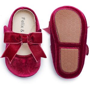Felix & Flora Soft Sole Baby Shoes – Infant Baby Girls Ballet Flats Moccasinss Rubber Sole Walking Crib Shoes(Bn38-burgundy)
