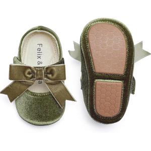 Felix & Flora Soft Sole Baby Shoes – Infant Baby Girls Ballet Flats Moccasinss Rubber Sole Walking Crib Shoes(Bn38-olive Green)