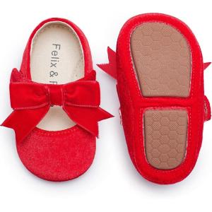 Felix & Flora Soft Sole Baby Shoes – Infant Baby Girls Ballet Flats Moccasinss Rubber Sole Walking Crib Shoes(Bn38-red)