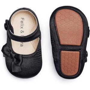 Felix & Flora Soft Sole Baby Shoes – Infant Baby Girls Ballet Flats Moccasinss Rubber Sole Walking Crib Shoes(Bn39-black)