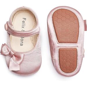 Felix & Flora Soft Sole Baby Shoes – Infant Baby Girls Ballet Flats Moccasinss Rubber Sole Walking Crib Shoes(Bn39-pink)