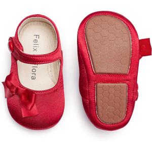 Felix & Flora Soft Sole Baby Shoes – Infant Baby Girls Ballet Flats Moccasinss Rubber Sole Walking Crib Shoes(Bn39-red)