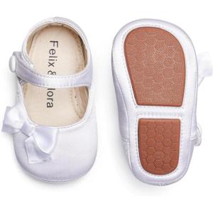 Felix & Flora Soft Sole Baby Shoes – Infant Baby Girls Ballet Flats Moccasinss Rubber Sole Walking Crib Shoes(Bn39-white)
