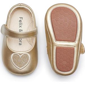 Felix & Flora Soft Sole Baby Shoes – Infant Baby Girls Ballet Flats Moccasinss Rubber Sole Walking Crib Shoes(Bn42-gold)