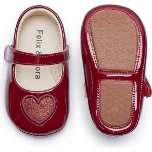 Felix & Flora Soft Sole Baby Shoes – Infant Baby Girls Ballet Flats Moccasinss Rubber Sole Walking Crib Shoes(Bn42-pl Burgundy)