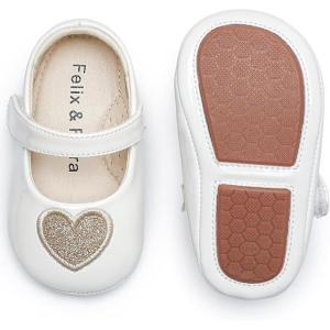 Felix & Flora Soft Sole Baby Shoes – Infant Baby Girls Ballet Flats Moccasinss Rubber Sole Walking Crib Shoes(Bn42-pl White)
