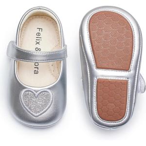 Felix & Flora Soft Sole Baby Shoes – Infant Baby Girls Ballet Flats Moccasinss Rubber Sole Walking Crib Shoes(Bn42-silver)