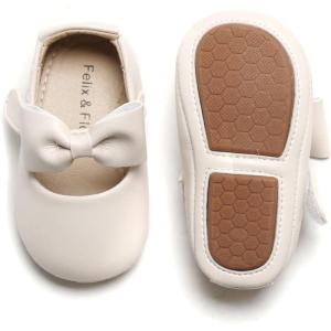 Felix & Flora Soft Sole Baby Shoes – Infant Baby Walking Shoes Moccasinss Rubber Sole Crib Shoes(B03-beige)