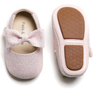 Felix & Flora Soft Sole Baby Shoes – Infant Baby Walking Shoes Moccasinss Rubber Sole Crib Shoes(B03-light Pink)