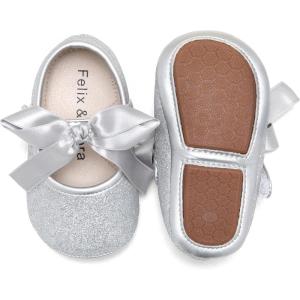 Felix & Flora Soft Sole Baby Shoes – Infant Baby Walking Shoes Moccasinss Rubber Sole Crib Shoes(B10-silver)