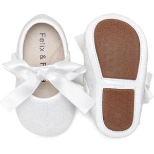 Felix & Flora Soft Sole Baby Shoes – Infant Baby Walking Shoes Moccasinss Rubber Sole Crib Shoes(B18- White)