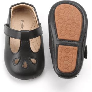 Felix & Flora Soft Sole Baby Shoes – Infant Baby Walking Shoes Moccasinss Rubber Sole Crib Shoes(B22-black)