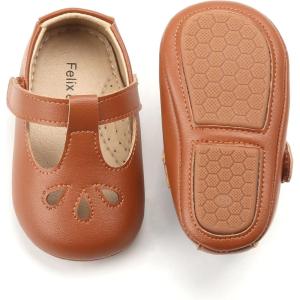 Felix & Flora Soft Sole Baby Shoes – Infant Baby Walking Shoes Moccasinss Rubber Sole Crib Shoes(B22-brown)