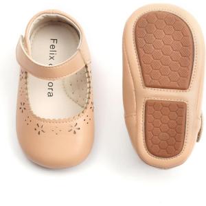 Felix & Flora Soft Sole Baby Shoes – Infant Baby Walking Shoes Moccasinss Rubber Sole Crib Shoes(B8717-nude)