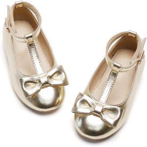 Felix & Flora Toddler Flower Girl Dress Shoes – Baby Girl Ballet Mary Jane Flats for Party School Wedding(B325-gold)