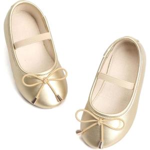 Felix & Flora Toddler Flower Girl Dress Shoes – Baby Girl Ballet Mary Jane Flats for Party School Wedding(B801-golden)