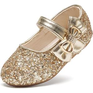 Felix & Flora Toddler Flower Girl Dress Shoes – Baby Girl Ballet Mary Jane Flats for Party School Wedding(B888-glitter Gold)