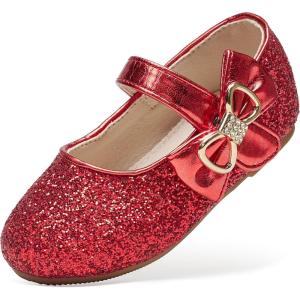 Felix & Flora Toddler Flower Girl Dress Shoes – Baby Girl Ballet Mary Jane Flats for Party School Wedding(B888-glitter Red)