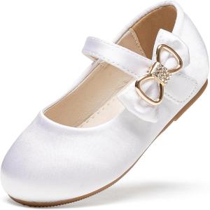 Felix & Flora Toddler Flower Girl Dress Shoes – Baby Girl Ballet Mary Jane Flats for Party School Wedding(B888-s White)