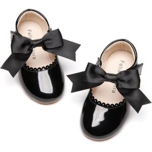Felix & Flora Toddler Flower Girl Dress Shoes – Baby Girl Ballet Mary Jane Flats for Party School Wedding(B890-black)
