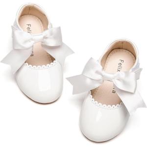 Felix & Flora Toddler Flower Girl Dress Shoes – Baby Girl Ballet Mary Jane Flats for Party School Wedding(B890-white)