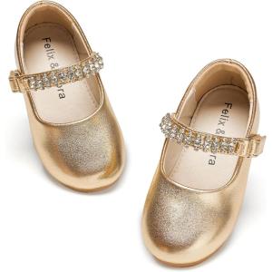 Felix & Flora Toddler Flower Girl Dress Shoes – Baby Girl Ballet Mary Jane Flats for Party School Wedding(B899-fl Gold)