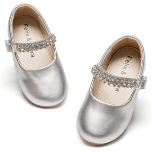 Felix & Flora Toddler Flower Girl Dress Shoes – Baby Girl Ballet Mary Jane Flats for Party School Wedding(B899-fl Silver)