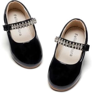 Felix & Flora Toddler Flower Girl Dress Shoes – Baby Girl Ballet Mary Jane Flats for Party School Wedding(B899-pl Black)
