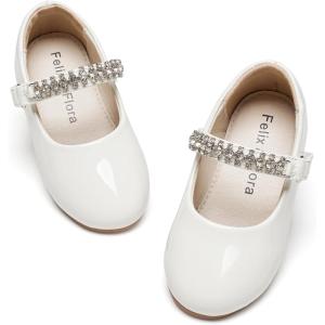 Felix & Flora Toddler Flower Girl Dress Shoes – Baby Girl Ballet Mary Jane Flats for Party School Wedding(B899-pl White)