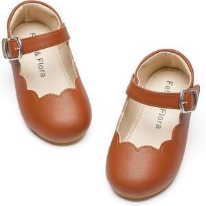Felix & Flora Toddler Flower Girl Dress Shoes – Baby Girl Ballet Mary Jane Flats for Party School Wedding(B902-brown)