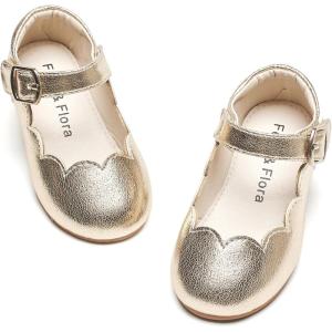 Felix & Flora Toddler Flower Girl Dress Shoes – Baby Girl Ballet Mary Jane Flats for Party School Wedding(B902-gold)