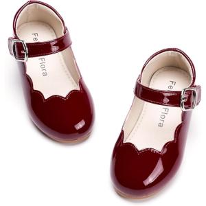 Felix & Flora Toddler Flower Girl Dress Shoes – Baby Girl Ballet Mary Jane Flats for Party School Wedding(B902-pl Burgundy)