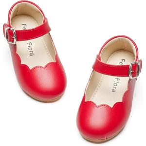Felix & Flora Toddler Flower Girl Dress Shoes – Baby Girl Ballet Mary Jane Flats for Party School Wedding(B902-red)