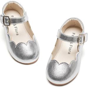 Felix & Flora Toddler Flower Girl Dress Shoes – Baby Girl Ballet Mary Jane Flats for Party School Wedding(B902-silver)