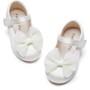 Felix & Flora Toddler Flower Girl Dress Shoes – Baby Girl Ballet Mary Jane Flats for Party School Wedding(Bf04-s Ivory White)