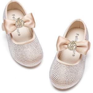Felix & Flora Toddler Flower Girl Dress Shoes – Baby Girl Ballet Mary Jane Flats for Party School Wedding(Bf08-s Dark Nude)