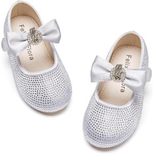 Felix & Flora Toddler Flower Girl Dress Shoes – Baby Girl Ballet Mary Jane Flats for Party School Wedding(Bf08-s Grey)