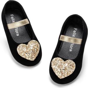 Felix & Flora Toddler Flower Girl Dress Shoes – Baby Girl Ballet Mary Jane Flats for Party School Wedding(Bf12-black)
