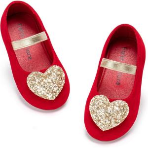 Felix & Flora Toddler Flower Girl Dress Shoes – Baby Girl Ballet Mary Jane Flats for Party School Wedding(Bf12-red)