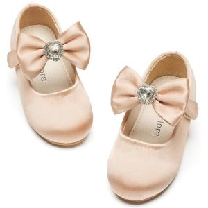 Felix & Flora Toddler Flower Girl Dress Shoes – Baby Girl Ballet Mary Jane Flats for Party School Wedding(Bf15-dark Nude)