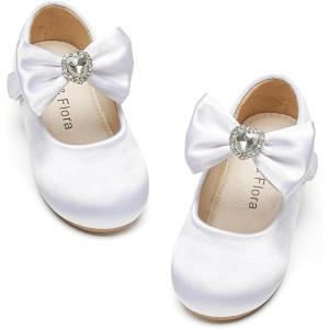 Felix & Flora Toddler Flower Girl Dress Shoes – Baby Girl Ballet Mary Jane Flats for Party School Wedding(Bf15-white)