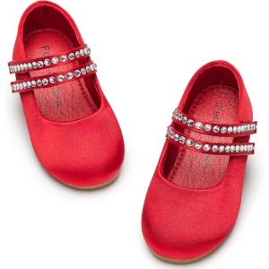Felix & Flora Toddler Flower Girl Dress Shoes – Baby Girl Ballet Mary Jane Flats for Party School Wedding(Bf18-red)