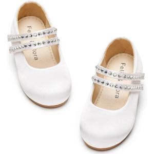 Felix & Flora Toddler Flower Girl Dress Shoes – Baby Girl Ballet Mary Jane Flats for Party School Wedding(Bf18-white)