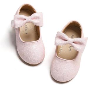 Felix & Flora Toddler Flower Girl Dress Shoes – Girl Ballet Flats Party School Shoes Wedding(B317-light Pink)